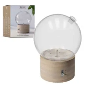 El Difusor de aromas burbuja, fabricado en materiales nobles como la madera y el cristal, difunde aceites esenciales puros sin agua, y es muy fácil de utilizar. Además de la difusión tradicional, es un bonito objeto de diseño con efectos sorprendentes de bruma y luz